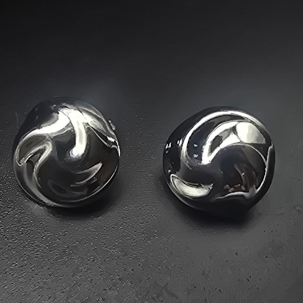 Monet Silver Tone Round Clip On Earrings Textured VIntage Costume Jewelry